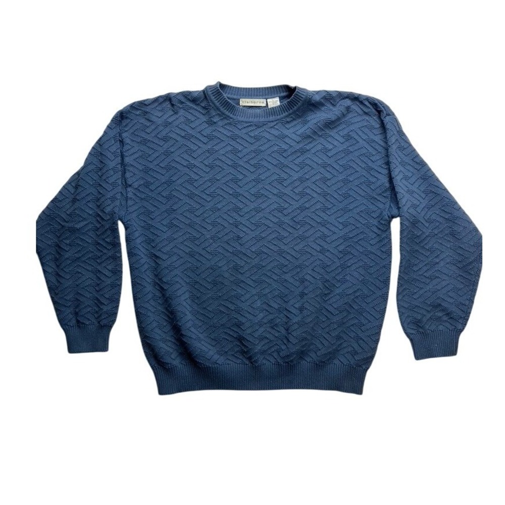 Claiborne Blue Knit Sweater‎ Textured Geometric Pattern Long Sleeve Mens Size L